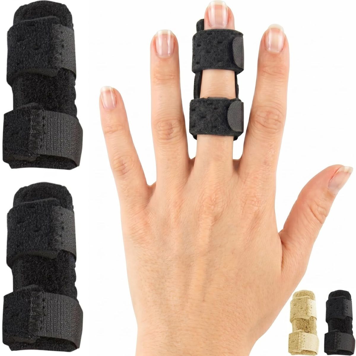 Finger Splint - Universal Finger Straightener - Broken and Trigger Finger Splints - Brace for Arthritis Pain and Support - Sprain Relief for Middle, Index, Ring, Pinky Fingers - Black - Size 2 Pack - Image 1