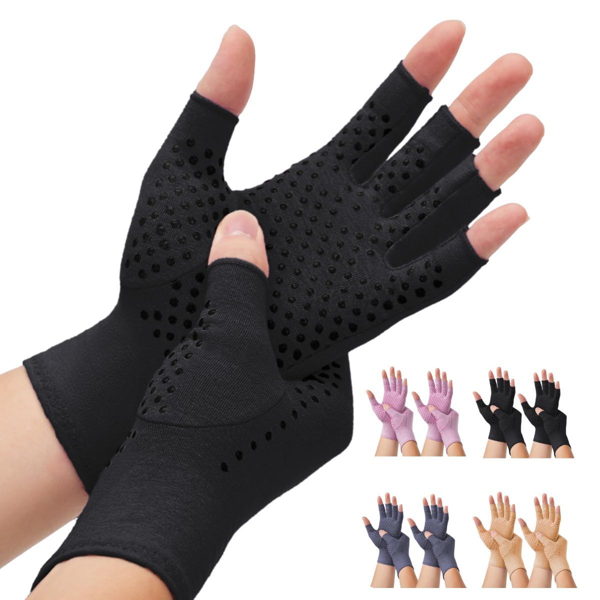 2-Pair Arthritis Compression Gloves- for Hand Arthritis, Carpal Tunnel Pain, Rheumatoid Arthritis, RSI, Fingerless, Anti-Slip, Breathable Gloves for Men & Women, Typing, Daily Use - Black - Size M - Image 1