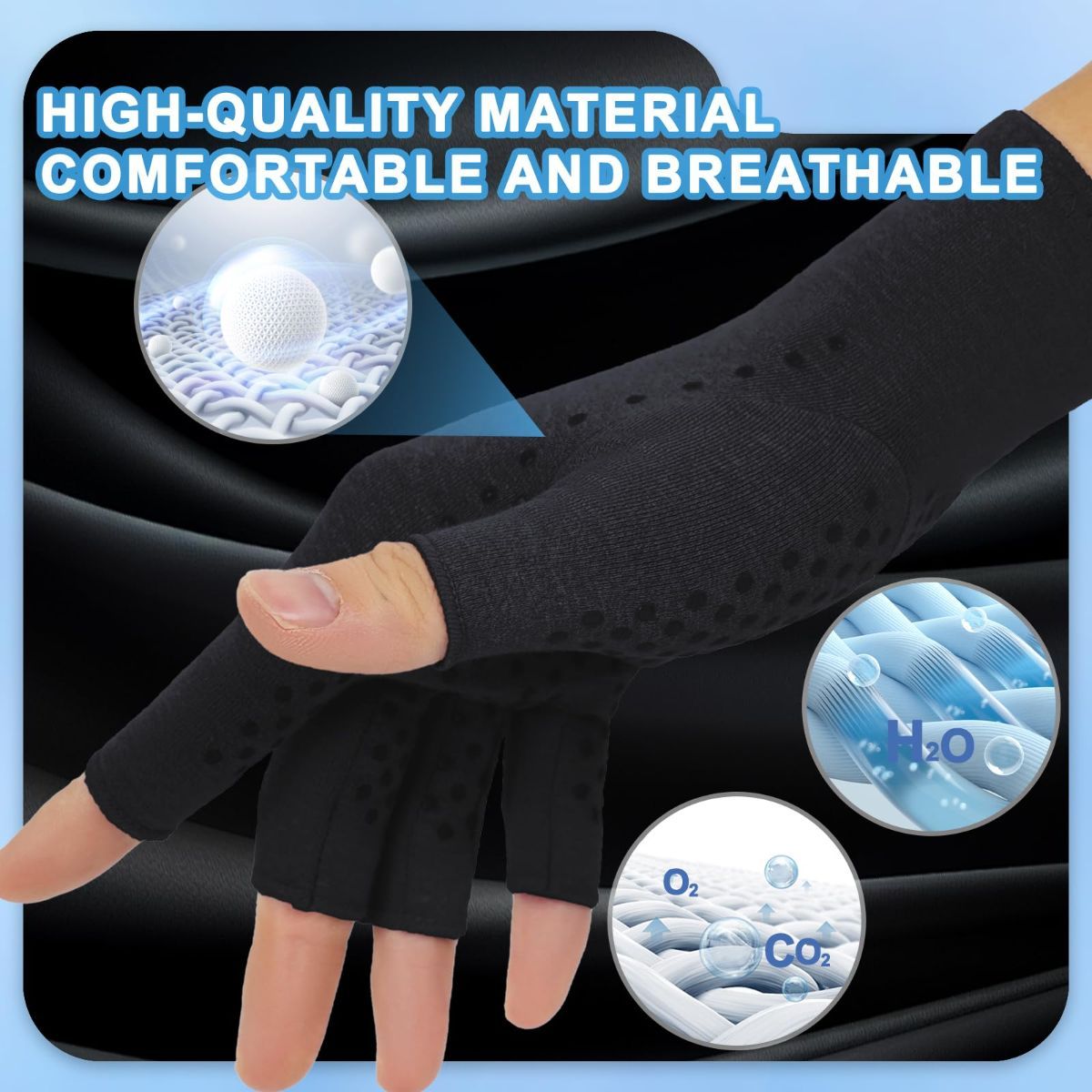 2-Pair Arthritis Compression Gloves- for Hand Arthritis, Carpal Tunnel Pain, Rheumatoid Arthritis, RSI, Fingerless, Anti-Slip, Breathable Gloves for Men & Women, Typing, Daily Use - Gray - Size L - Image 3
