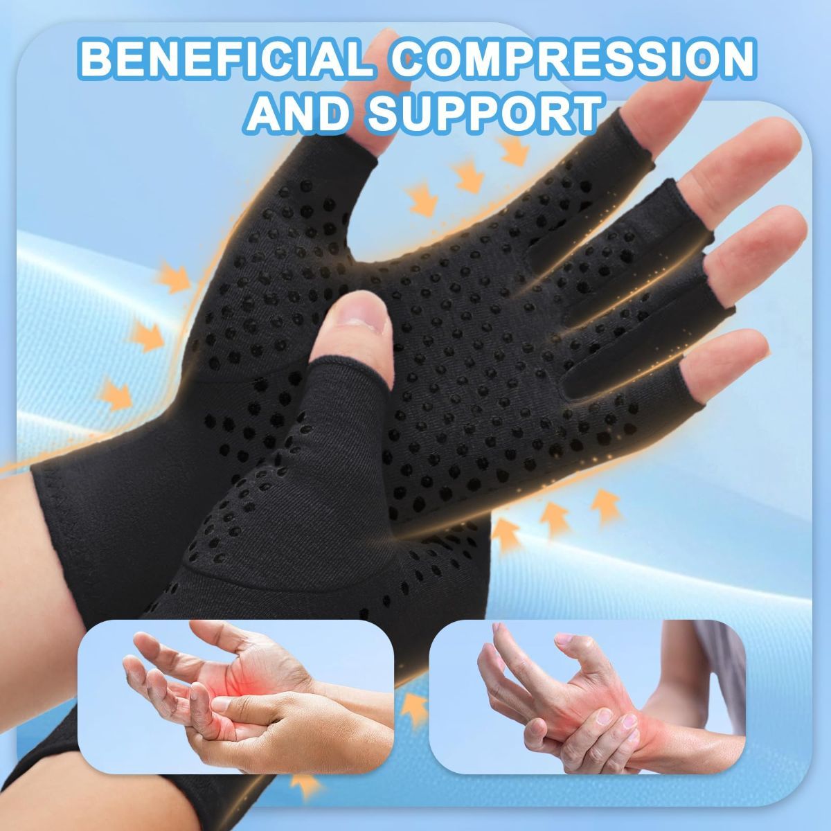 2-Pair Arthritis Compression Gloves- for Hand Arthritis, Carpal Tunnel Pain, Rheumatoid Arthritis, RSI, Fingerless, Anti-Slip, Breathable Gloves for Men & Women, Typing, Daily Use - Gray - Size XL - Image 5