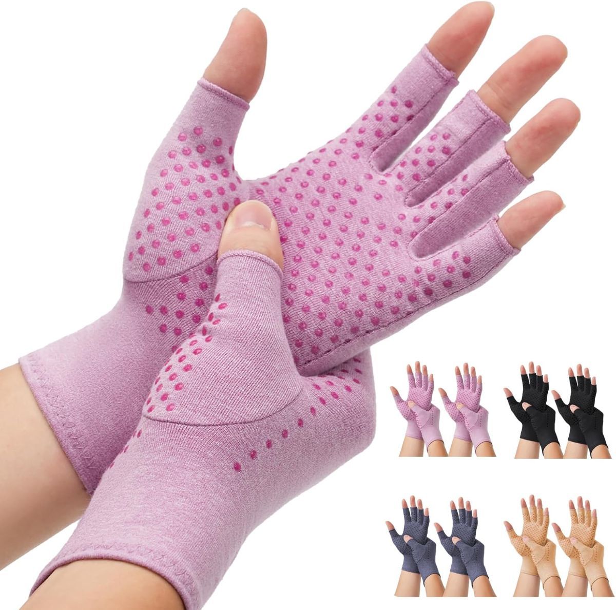2-Pair Arthritis Compression Gloves- for Hand Arthritis, Carpal Tunnel Pain, Rheumatoid Arthritis, RSI, Fingerless, Anti-Slip, Breathable Gloves for Men & Women, Typing, Daily Use - Pink - Size L - Image 1