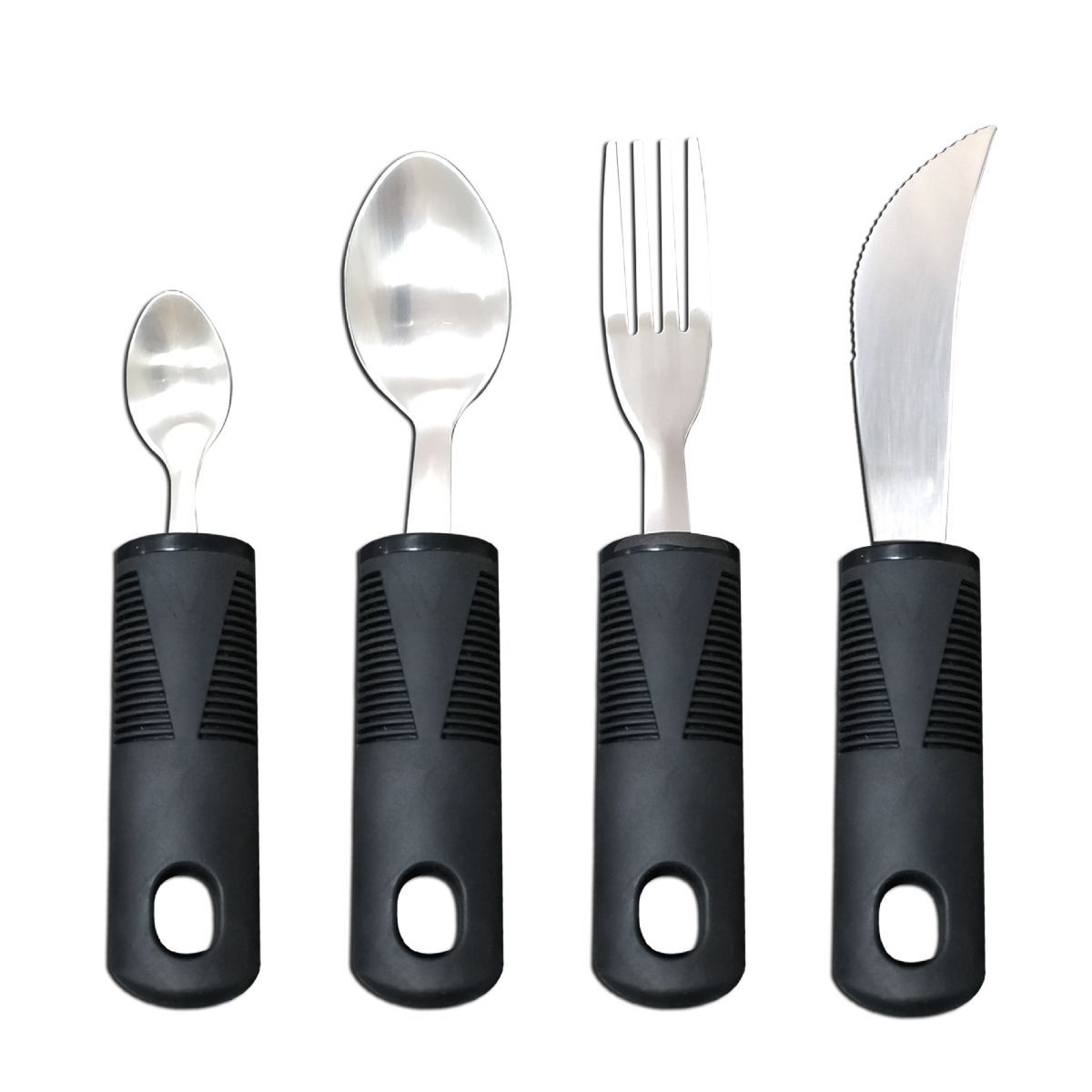 Adaptive Utensils, Weighted Utensils for Hand Tremors, Utensils for Parkinsons Patients,Elderly,Arthritis,Weak Hand Grip,Tremors & Handicapped. Stainless Steel Knife,Fork and Spoons Set - Black - Size 4pcs - Image 1