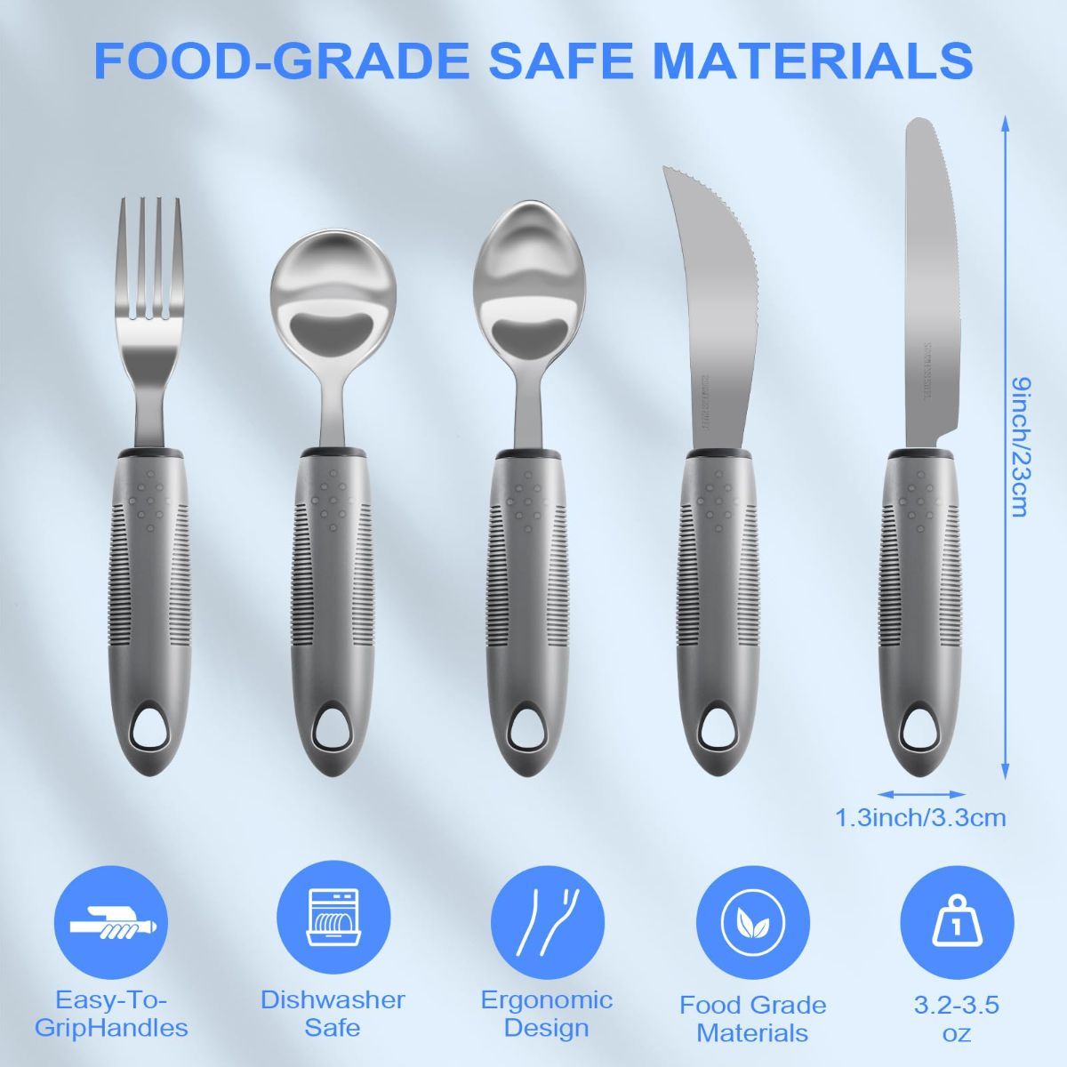 Adaptive Utensils, Weighted Utensils for Hand Tremors, Utensils for Parkinsons Patients,Elderly,Arthritis,Weak Hand Grip,Tremors & Handicapped. Stainless Steel Knife,Fork and Spoons Set - Black - Size 4pcs - Image 2