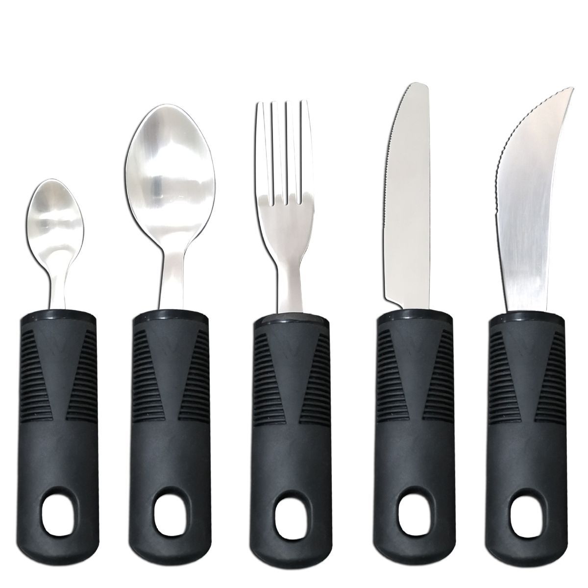 Adaptive Utensils, Weighted Utensils for Hand Tremors, Utensils for Parkinsons Patients,Elderly,Arthritis,Weak Hand Grip,Tremors & Handicapped. Stainless Steel Knife,Fork and Spoons Set - Black - Size 5pcs - Image 1