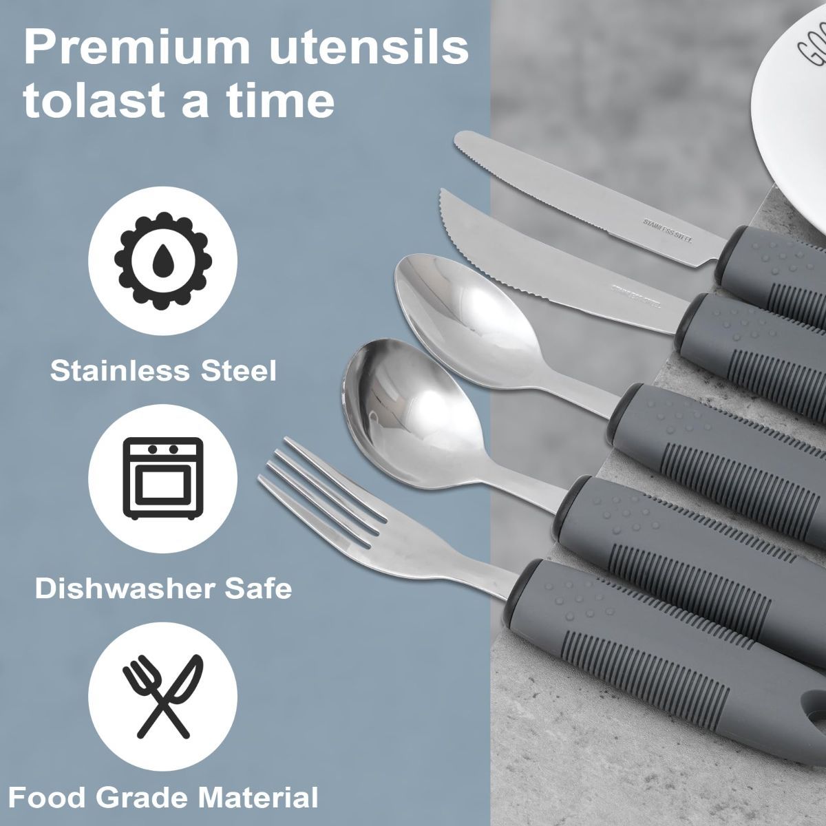 Adaptive Utensils, Weighted Utensils for Hand Tremors, Utensils for Parkinsons Patients,Elderly,Arthritis,Weak Hand Grip,Tremors & Handicapped. Stainless Steel Knife,Fork and Spoons Set - Black - Size 5pcs - Image 3