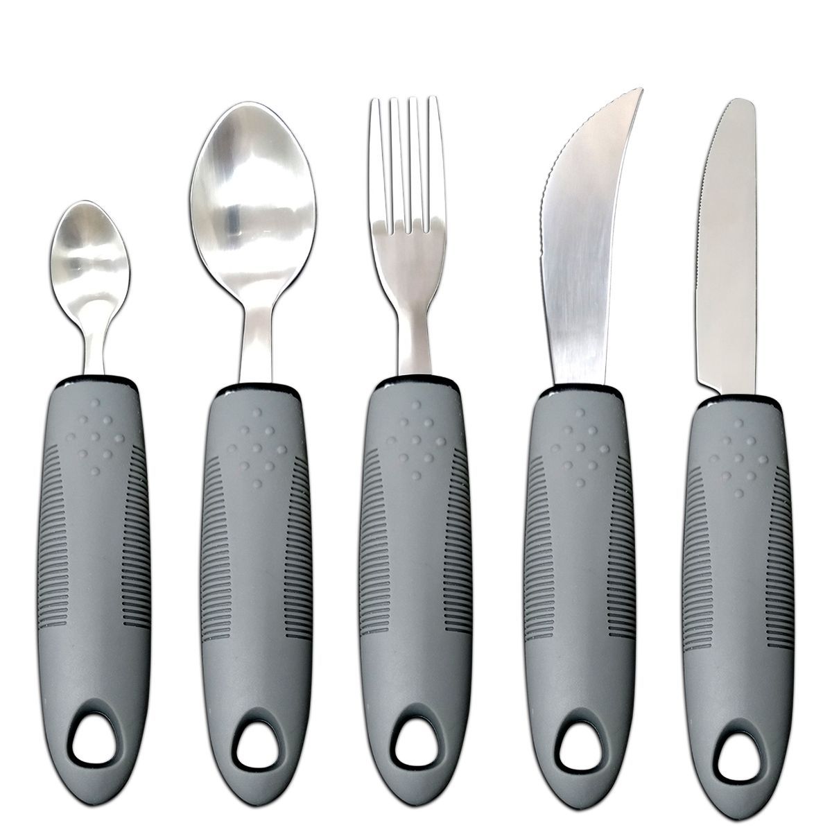 Adaptive Utensils, Weighted Utensils for Hand Tremors, Utensils for Parkinsons Patients,Elderly,Arthritis,Weak Hand Grip,Tremors & Handicapped. Stainless Steel Knife,Fork and Spoons Set - Gray - Size 5pcs - Image 1