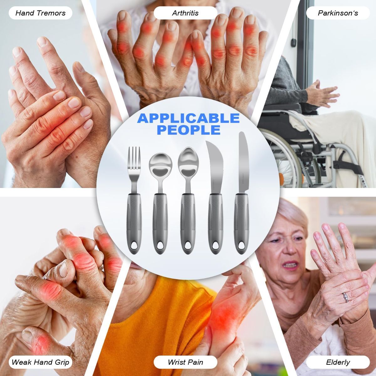 Adaptive Utensils, Weighted Utensils for Hand Tremors, Utensils for Parkinsons Patients,Elderly,Arthritis,Weak Hand Grip,Tremors & Handicapped. Stainless Steel Knife,Fork and Spoons Set - Gray - Size 5pcs - Image 4