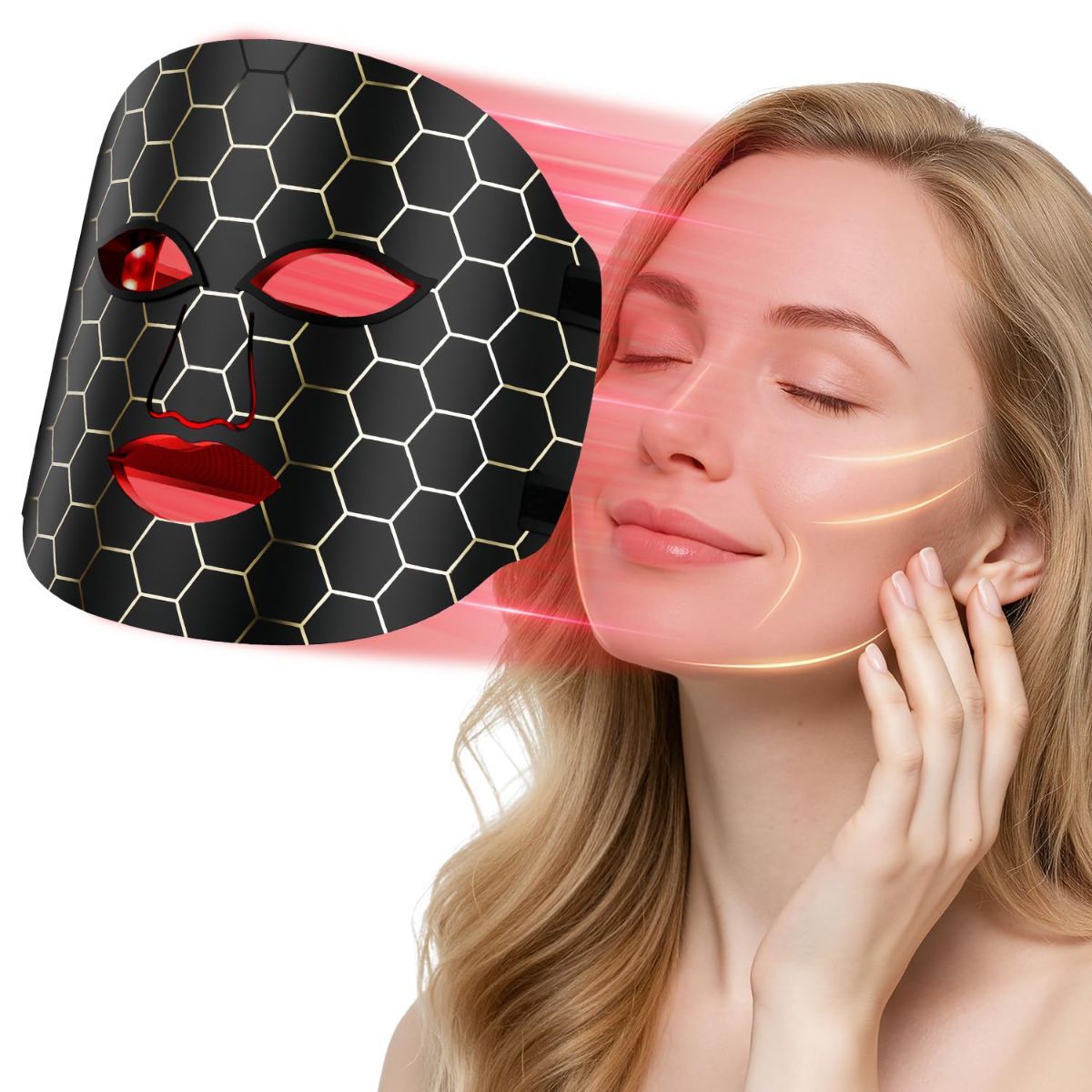 Red Light Mask 4 Color Light Therapy for Face,with 240 LED Mask,800mAh Rechargeable Controller,850nm Near Infrared Yellow&Blue Modes timer for 10 minutes 3 energy levels Anti-Aging at Home & Travel - Image 1