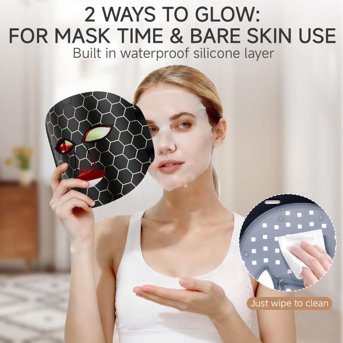 Red Light Mask 4 Color Light Therapy for Face,with 240 LED Mask,800mAh Rechargeable Controller,850nm Near Infrared Yellow&Blue Modes timer for 10 minutes 3 energy levels Anti-Aging at Home & Travel - Image 3