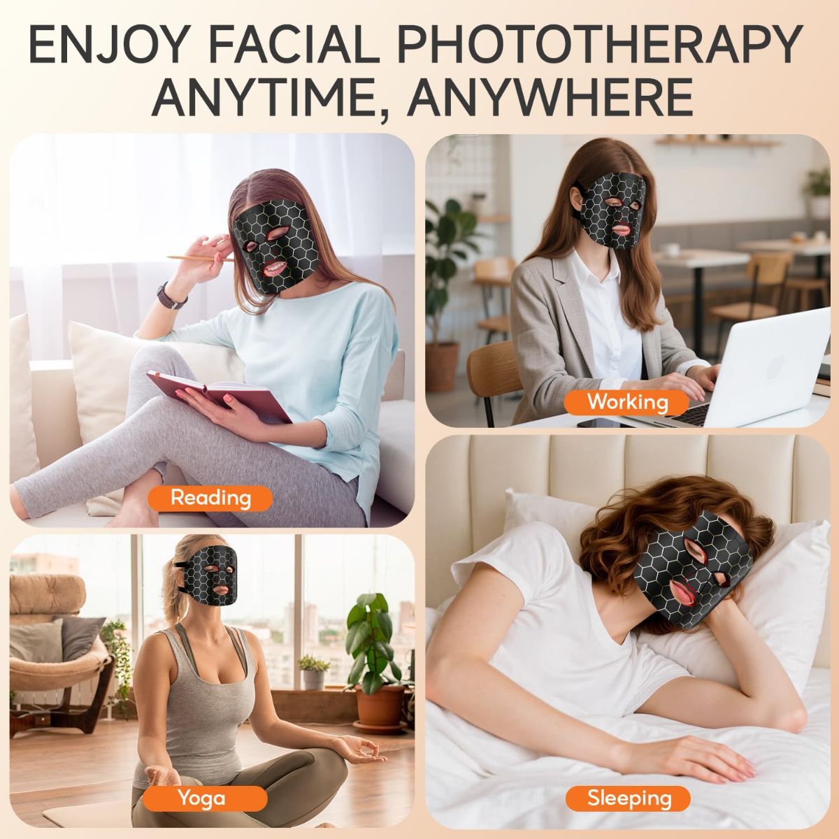 Red Light Mask 4 Color Light Therapy for Face,with 240 LED Mask,800mAh Rechargeable Controller,850nm Near Infrared Yellow&Blue Modes timer for 10 minutes 3 energy levels Anti-Aging at Home & Travel - Image 7