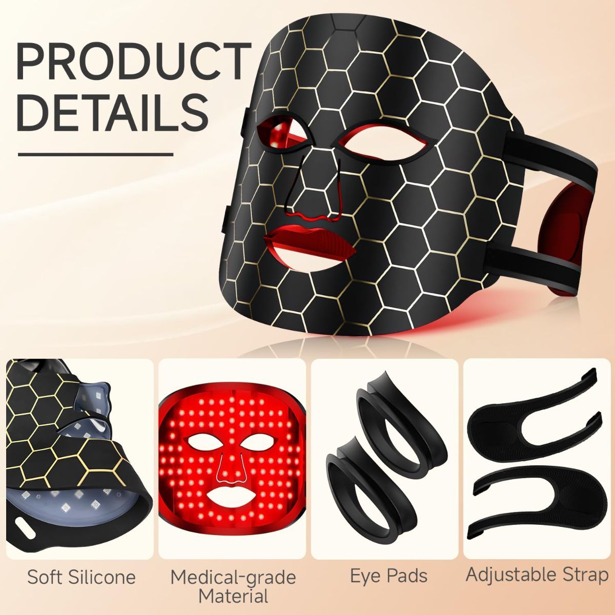 Red Light Mask 4 Color Light Therapy for Face,with 240 LED Mask,800mAh Rechargeable Controller,850nm Near Infrared Yellow&Blue Modes timer for 10 minutes 3 energy levels Anti-Aging at Home & Travel - Image 8