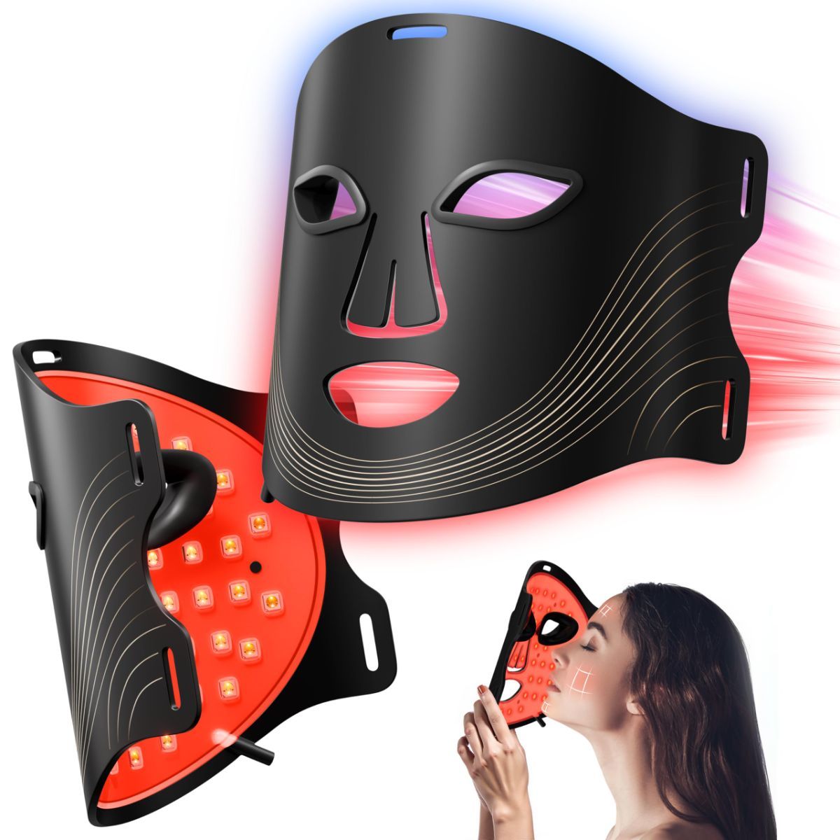 Red Light Therapy for Face, Red Light Therapy Mask, 7 Colors LED Facial Mask for Wrinkle Remove & Anti Aging, Skin Care Home Use, Black - Image 1