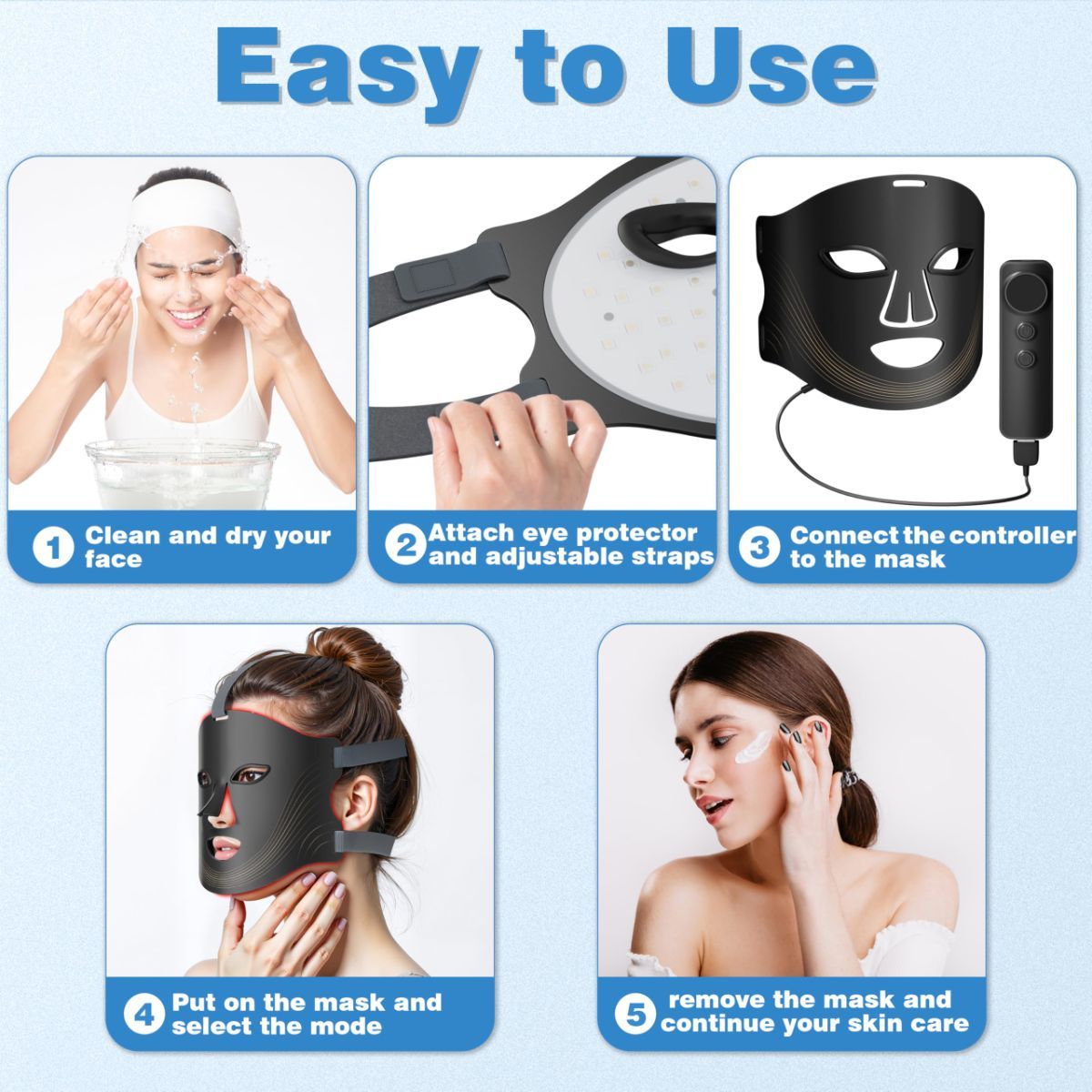 Red Light Therapy for Face, Red Light Therapy Mask, 7 Colors LED Facial Mask for Wrinkle Remove & Anti Aging, Skin Care Home Use, Black - Image 6
