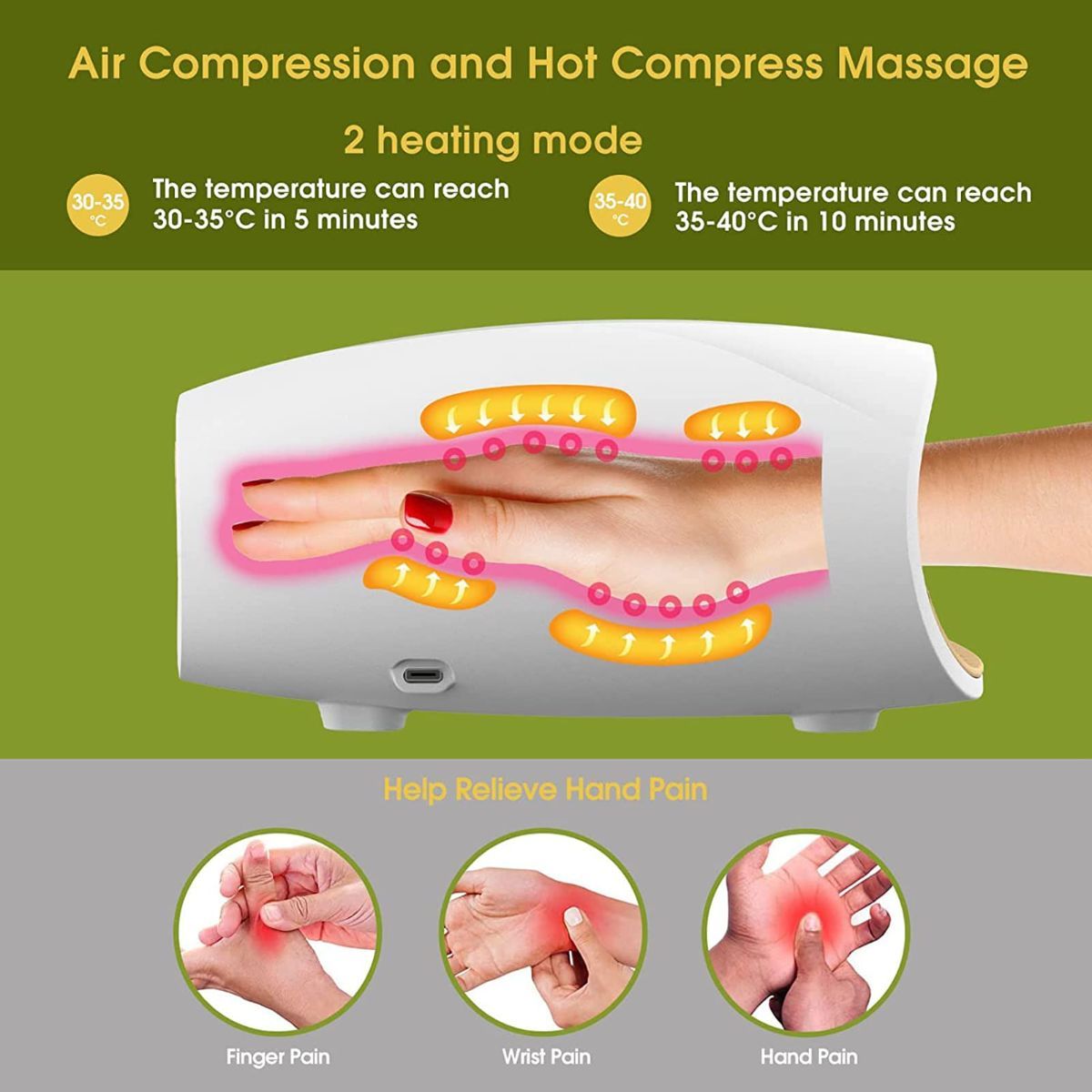 Electric Hand Massager, 3 Levels Cordless Accupressure Massager with Air Pressure Compress for Arthritis, Palm Massage, Finger Numbness Coldness Relief - Image 6