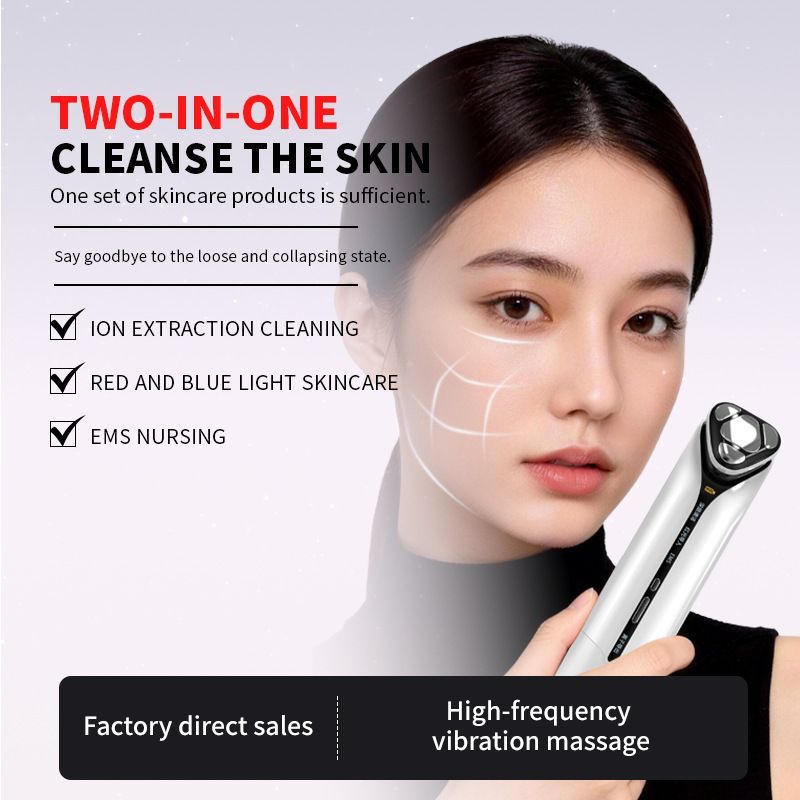 2-in-1 Ultrasonic Skin Scrubber & EMS Massager: Red/Blue Light Therapy for Deep Cleansing, Blackhead Removal & Essence Absorption - Dark Gray - Size 20cm - Image 5