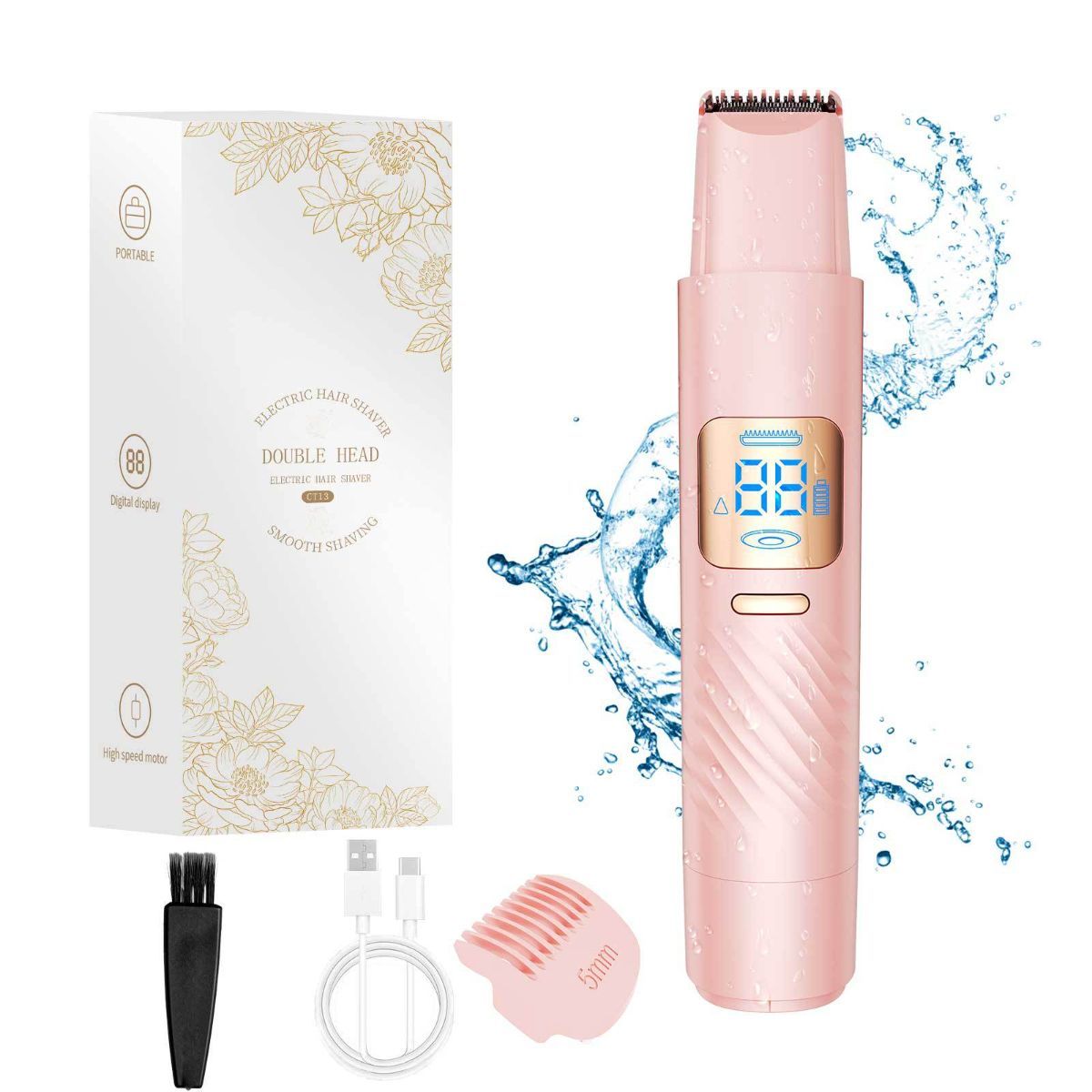2in1 Hair Trimmer Electric Shaver Portable Shaver Hair Removal Men'S Grooming - Pink - Size 18cm - Image 1