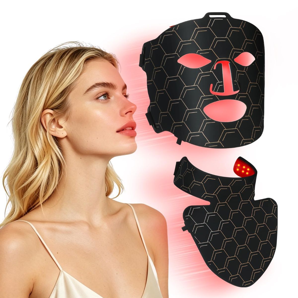 Red Light Therapy for Face and Neck Mask,160 LED Beads Silicone Facial Light Therapy,Rechargeable Portable LED Skincare Mask with Remote Control,Timer & 3 Adjustable Brightness - Image 1