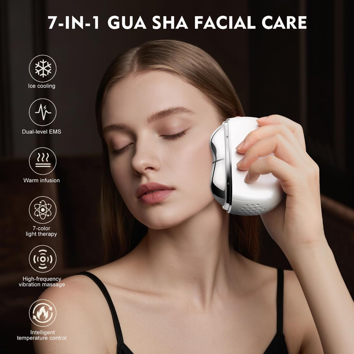 7-in-1 Red Light Facial Massager, Electric Gua Sha 7 Color LED Light Therapy for Face, Hot & Cold Facial Scraping Tool with Vibration, Pulse, Heated Lifting, Ice Roller - Image 2