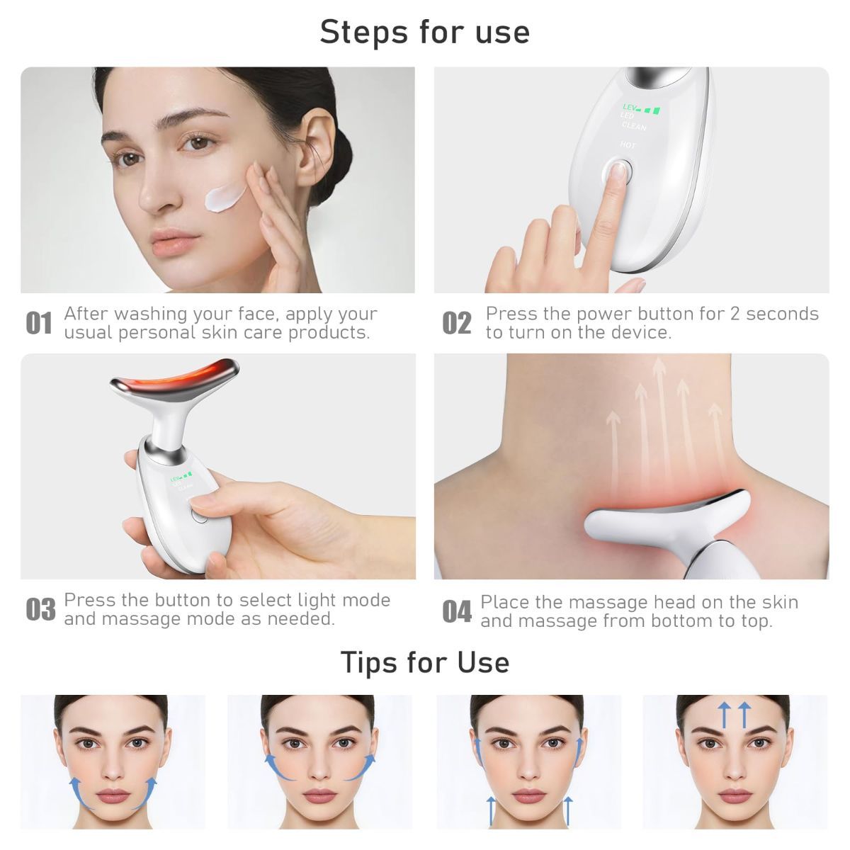 Face Neck Tool for Skin Care, Electric Neck Face Lifting Device for Wrinkle Removal - White - Size 89mm - Image 3