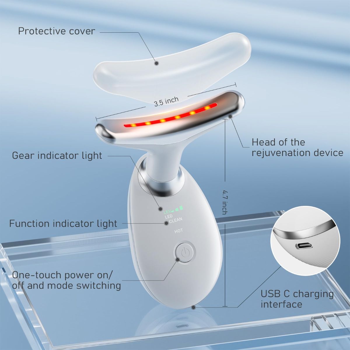Face Neck Tool for Skin Care, Electric Neck Face Lifting Device for Wrinkle Removal - White - Size 89mm - Image 4