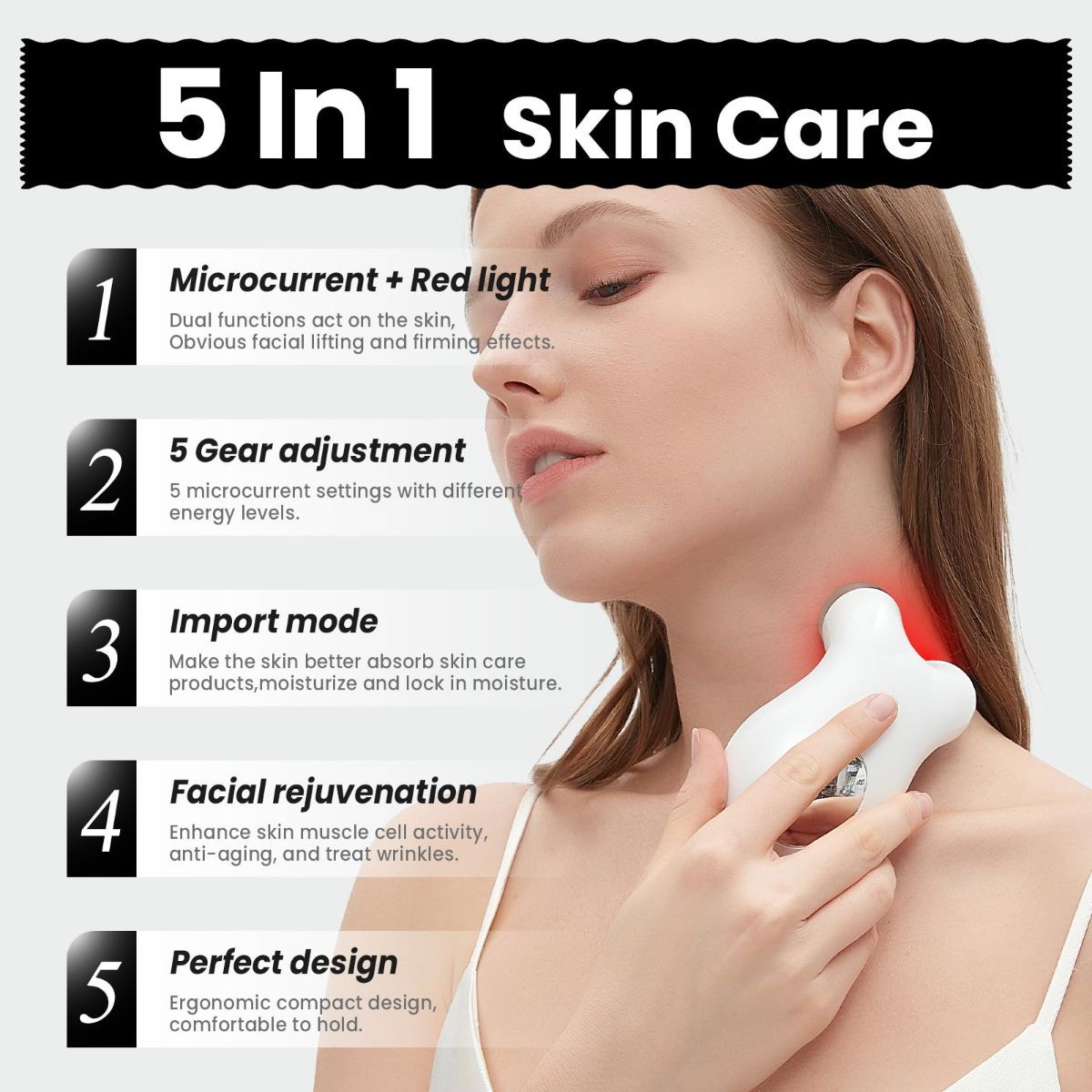 Microcurrent Facial Device,Latest Red Light Technology，Enhances The Ability to Lift The Face and Tighten The Skin，Facial Wrinkle Equipment，Smart Photon Micro-Current Device - White - Size 15cm - Image 4