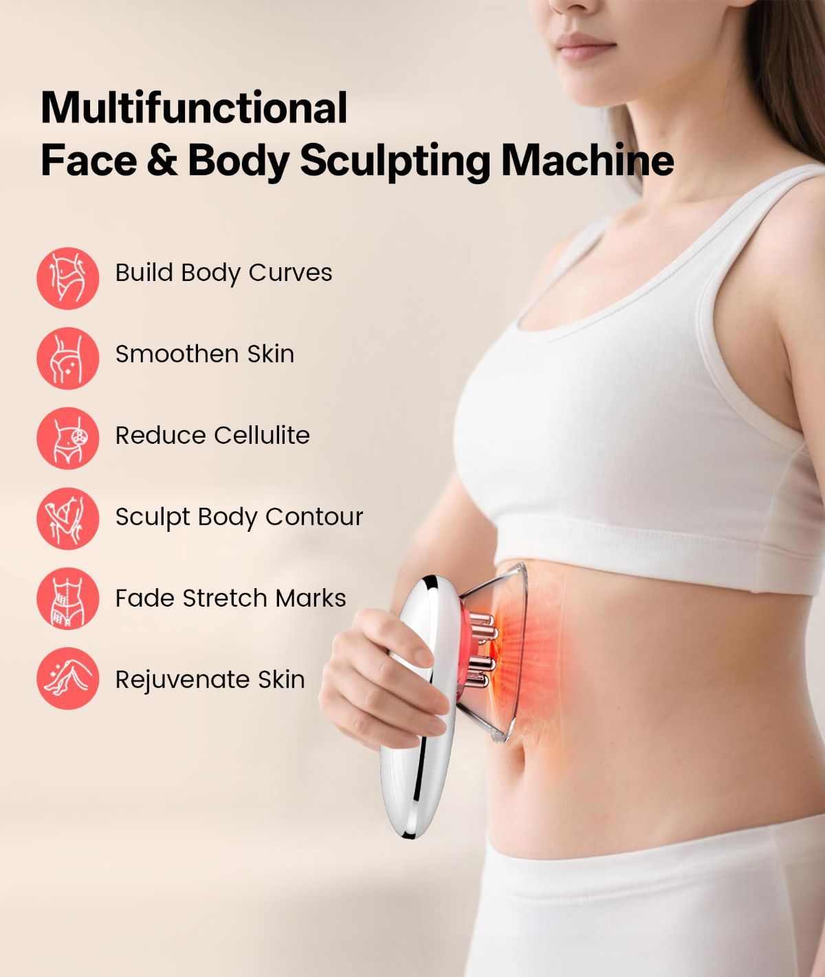 Body Sculpting Machine with Red Light Therapy for Face & Body, Cupping Therapy, Electric Cellulite Massage Tool with 2 Cups, Gift for Women - Black - Size 14cm - Image 2