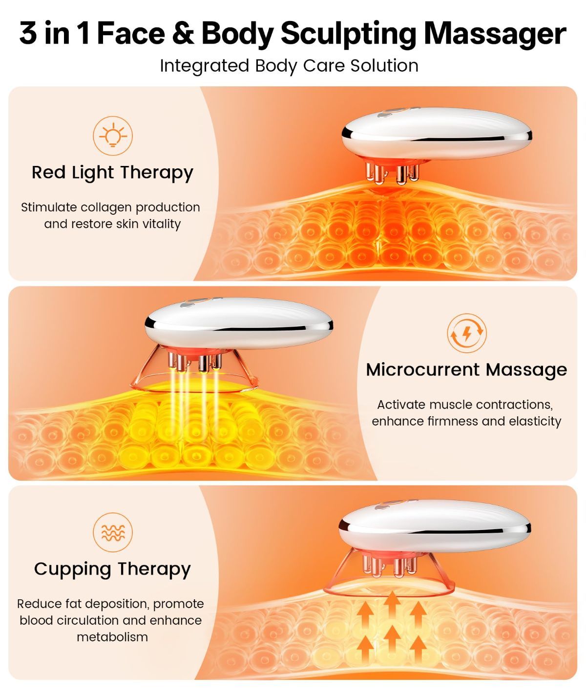 Body Sculpting Machine with Red Light Therapy for Face & Body, Cupping Therapy, Electric Cellulite Massage Tool with 2 Cups, Gift for Women - White - Size 14cm - Image 3
