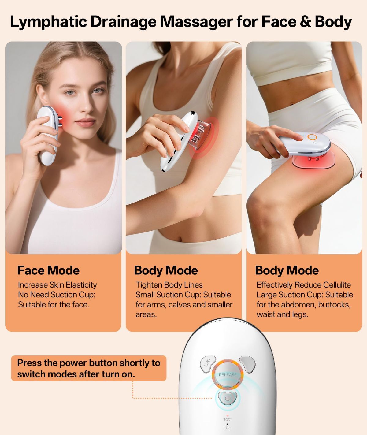 Body Sculpting Machine with Red Light Therapy for Face & Body, Cupping Therapy, Electric Cellulite Massage Tool with 2 Cups, Gift for Women - White - Size 14cm - Image 7