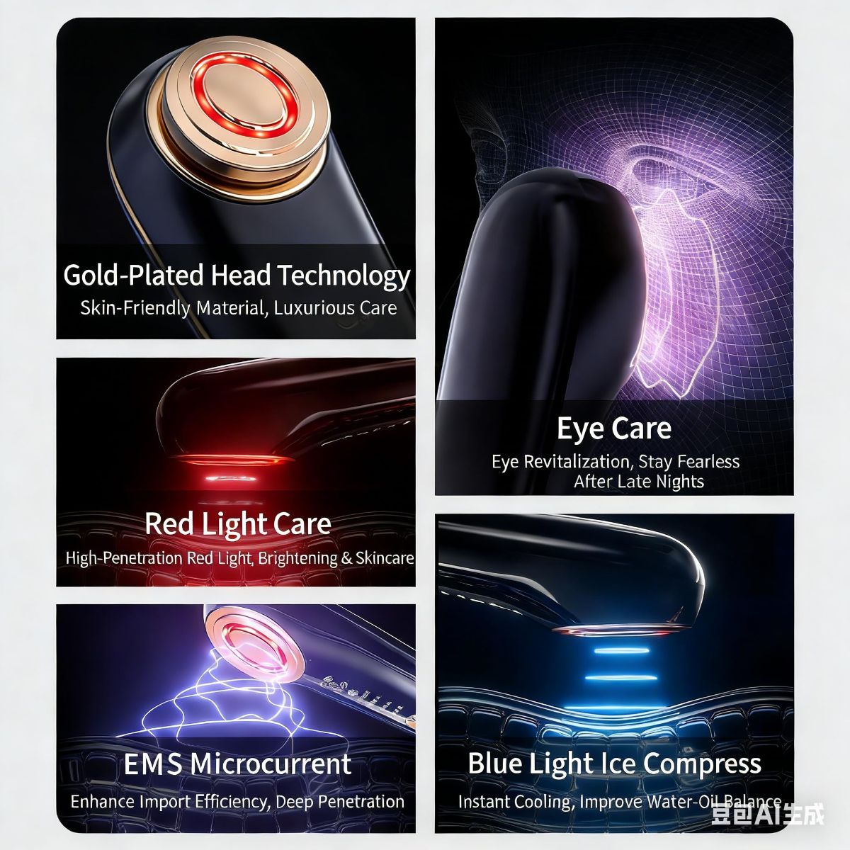 At-Home Facial Massager Beauty Device, 4-in-1 Microcurrent Face Lifting Tool with Red Light Therapy, Eye Care & Serum Infusion, Portable Skin Tightening Machine - Image 3