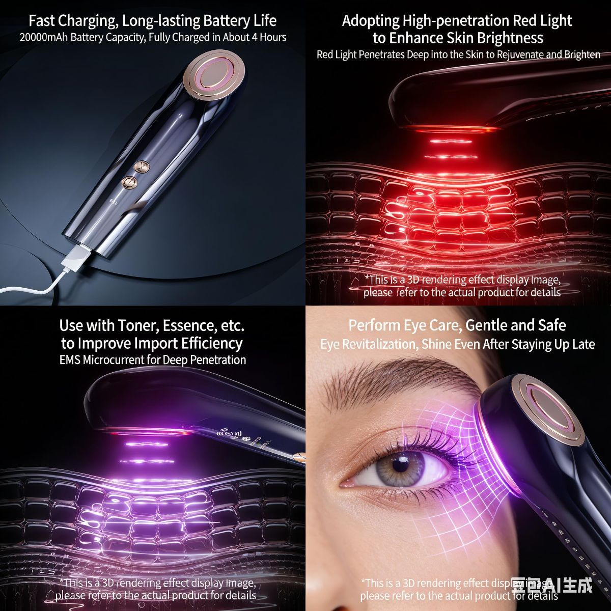 At-Home Facial Massager Beauty Device, 4-in-1 Microcurrent Face Lifting Tool with Red Light Therapy, Eye Care & Serum Infusion, Portable Skin Tightening Machine - Image 7
