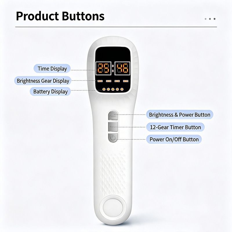 Red Light Spectrometer Device, 3 * 808nm Infrared 16 * 650nm Beads, 4 Modes 12 Levels Timer Home Handheld Spectrometer for Body Joints Muscles Relaxation Reduce Fatigue - Image 7