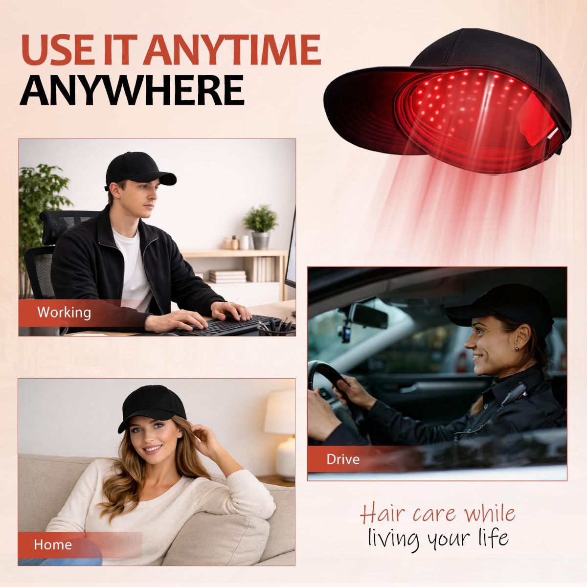 Laser Hair Growth Cap - 650nm Red Light Therapy for Hair Regrowth, Full Scalp Coverage Treatment for Men & Women with Thinning Hair, Portable & Hands-Free, Black - Image 6