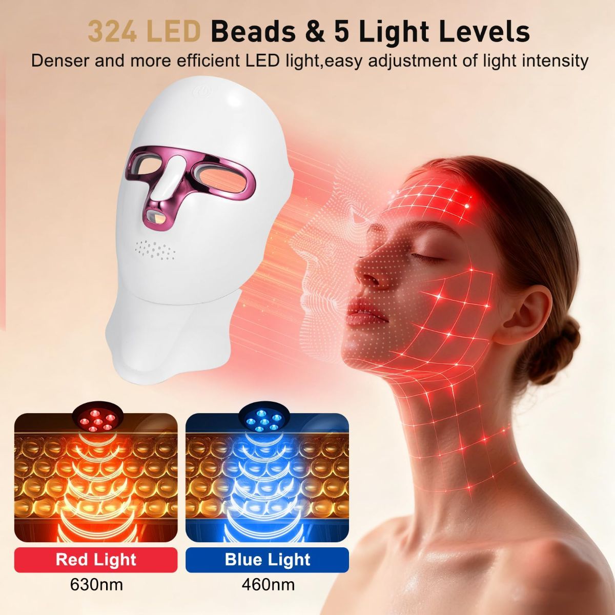 Red Light Therapy Mask for Face and Neck, LED Light Therapy Masks, USB-C Rechargeable, Facial Skincare & Radiance Care, Red Light Mask for Home, Travel, Yoga & Relaxation - Image 3