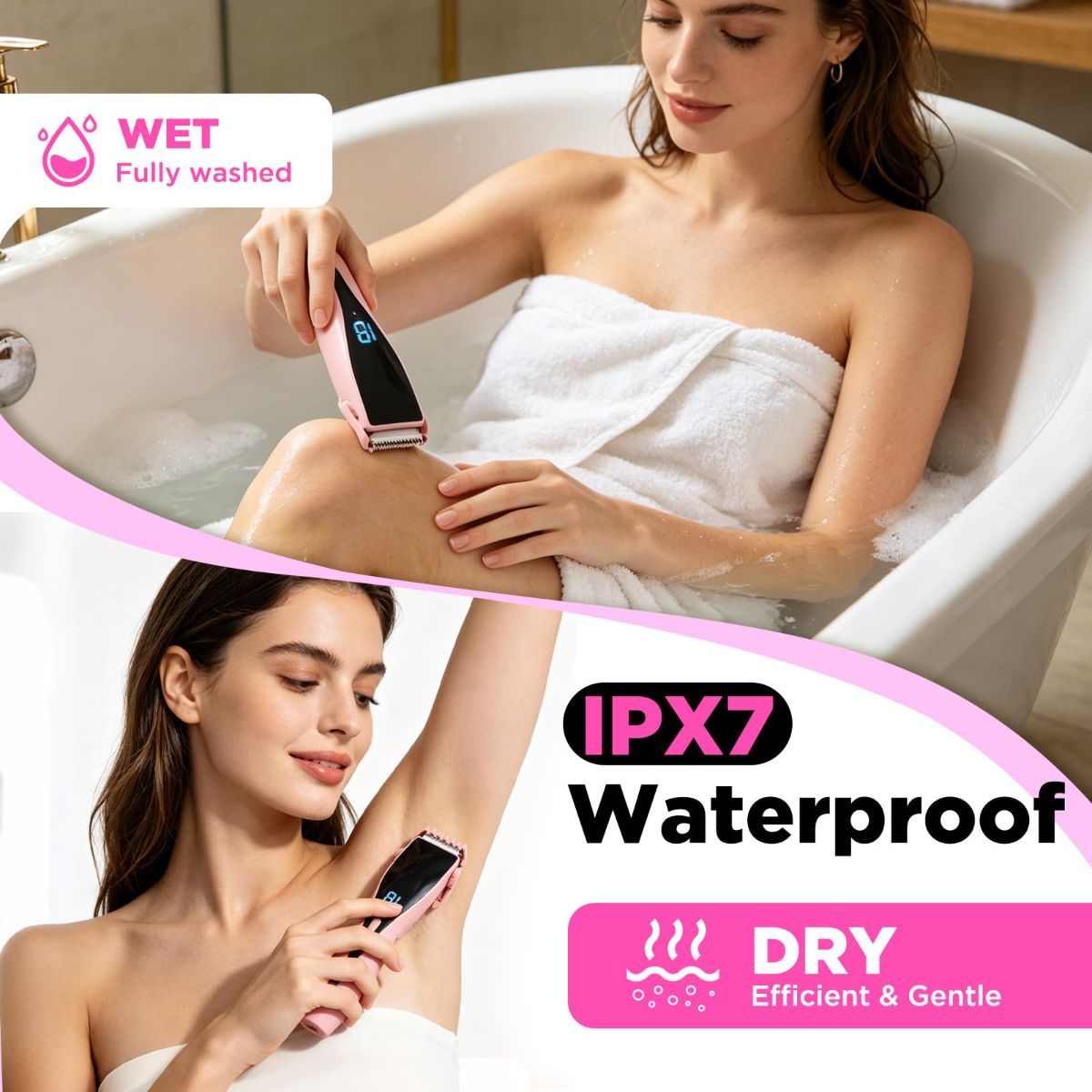 2-in-1 Bikini Trimmer for Women High Power Epilators Hair Removal Waterproof Electric Razors Women's Electric Razor Pubic Hair Trimmer Shaver for Women for Ladies Pubic, Face, Underarms, Legs - Image 3