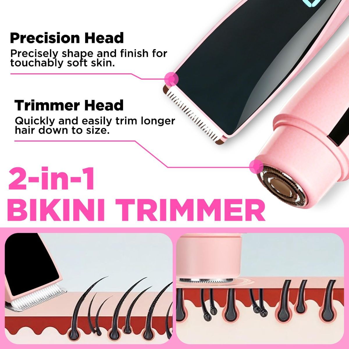 2-in-1 Bikini Trimmer for Women High Power Epilators Hair Removal Waterproof Electric Razors Women's Electric Razor Pubic Hair Trimmer Shaver for Women for Ladies Pubic, Face, Underarms, Legs - Image 4