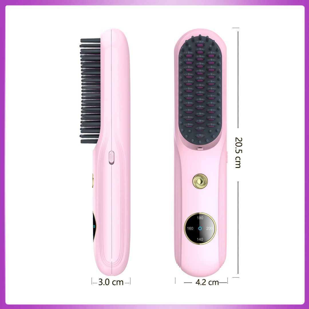 Cordless Hair Straightener Brush, Portable Mini Ionic Hair Straightener with Titanium Plates, USB Rechargeable Travel Straightening Comb for Short, Wavy Hair, Bangs & Quick Touch Ups - Black - Size 205mm - Image 3