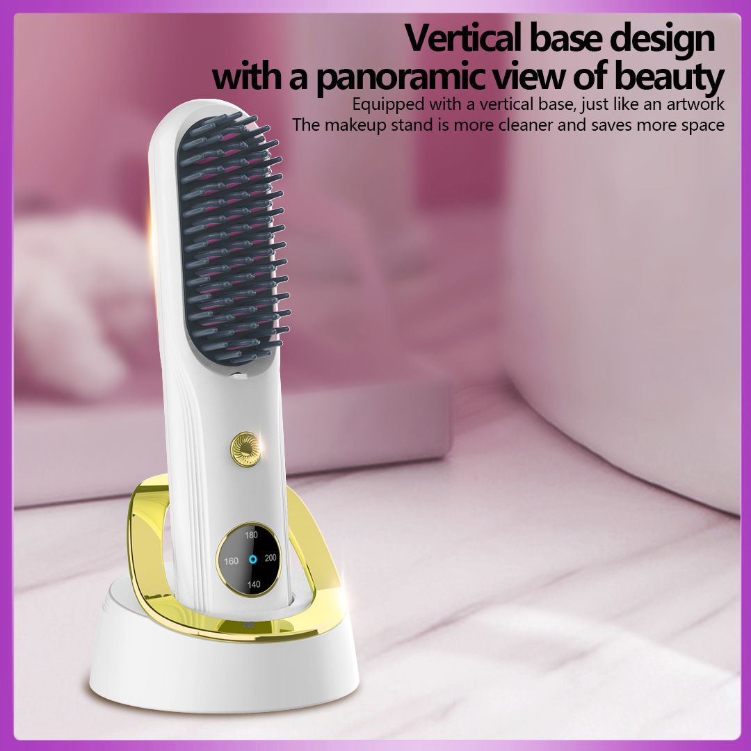 Cordless Hair Straightener Brush, Portable Mini Ionic Hair Straightener with Titanium Plates, USB Rechargeable Travel Straightening Comb for Short, Wavy Hair, Bangs & Quick Touch Ups - Black - Size 205mm - Image 4