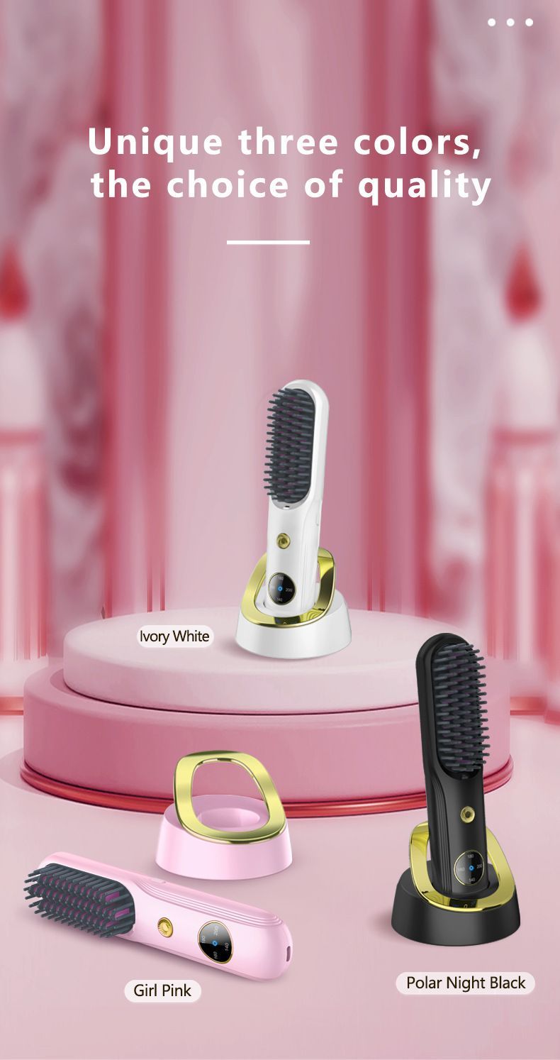 Cordless Hair Straightener Brush, Portable Mini Ionic Hair Straightener with Titanium Plates, USB Rechargeable Travel Straightening Comb for Short, Wavy Hair, Bangs & Quick Touch Ups - Pink - Size 205mm - Image 5