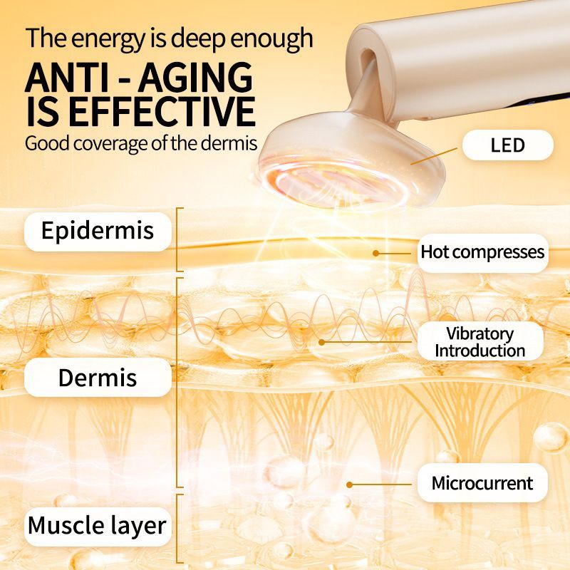 LED Facial Wand Neck Massager Red Light Therapy Beauty Device Skincare Tool - Beige - Size 167mm - Image 5