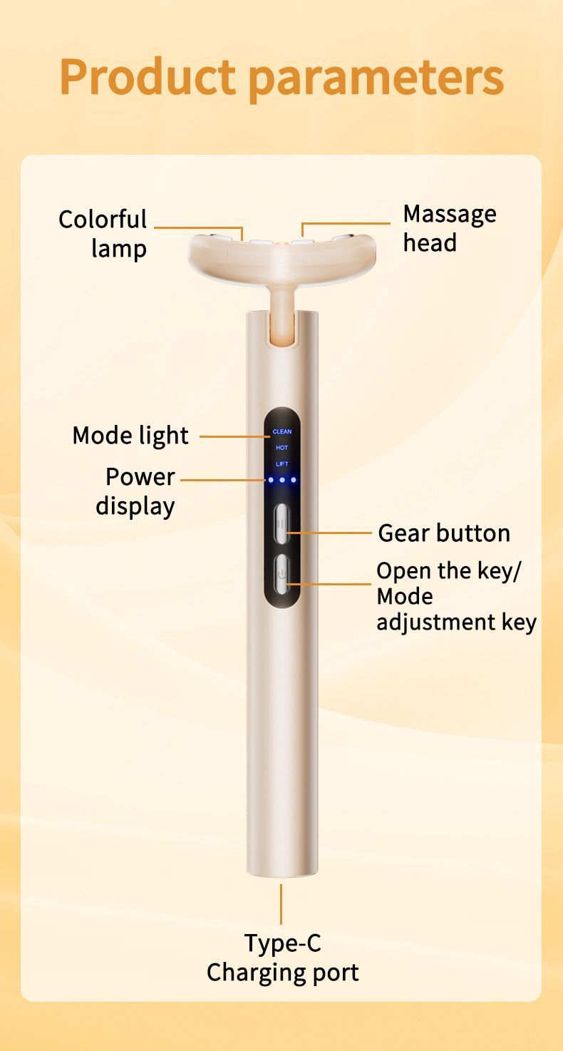 LED Facial Wand Neck Massager Red Light Therapy Beauty Device Skincare Tool - Beige - Size 167mm - Image 7