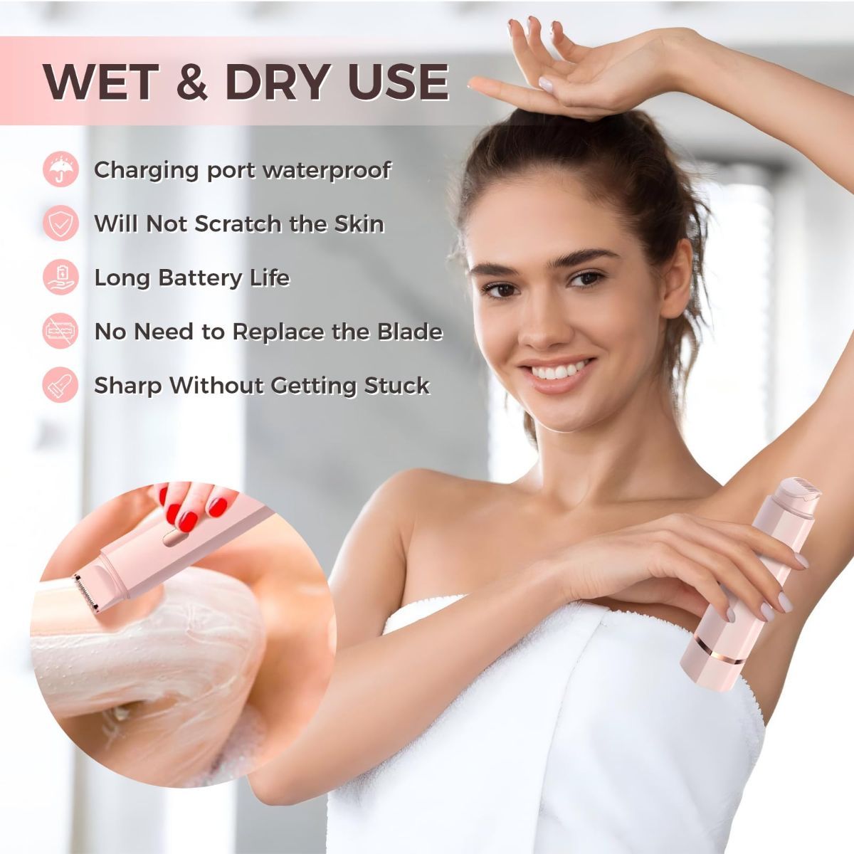 Bikini Trimmer for Women, 2 in 1 Electric Razors for Women, IPX7 Waterproof, USB Rechargeable Wet and Dry Shaver, Suitable for Hair Removal All Over The Body - Image 2