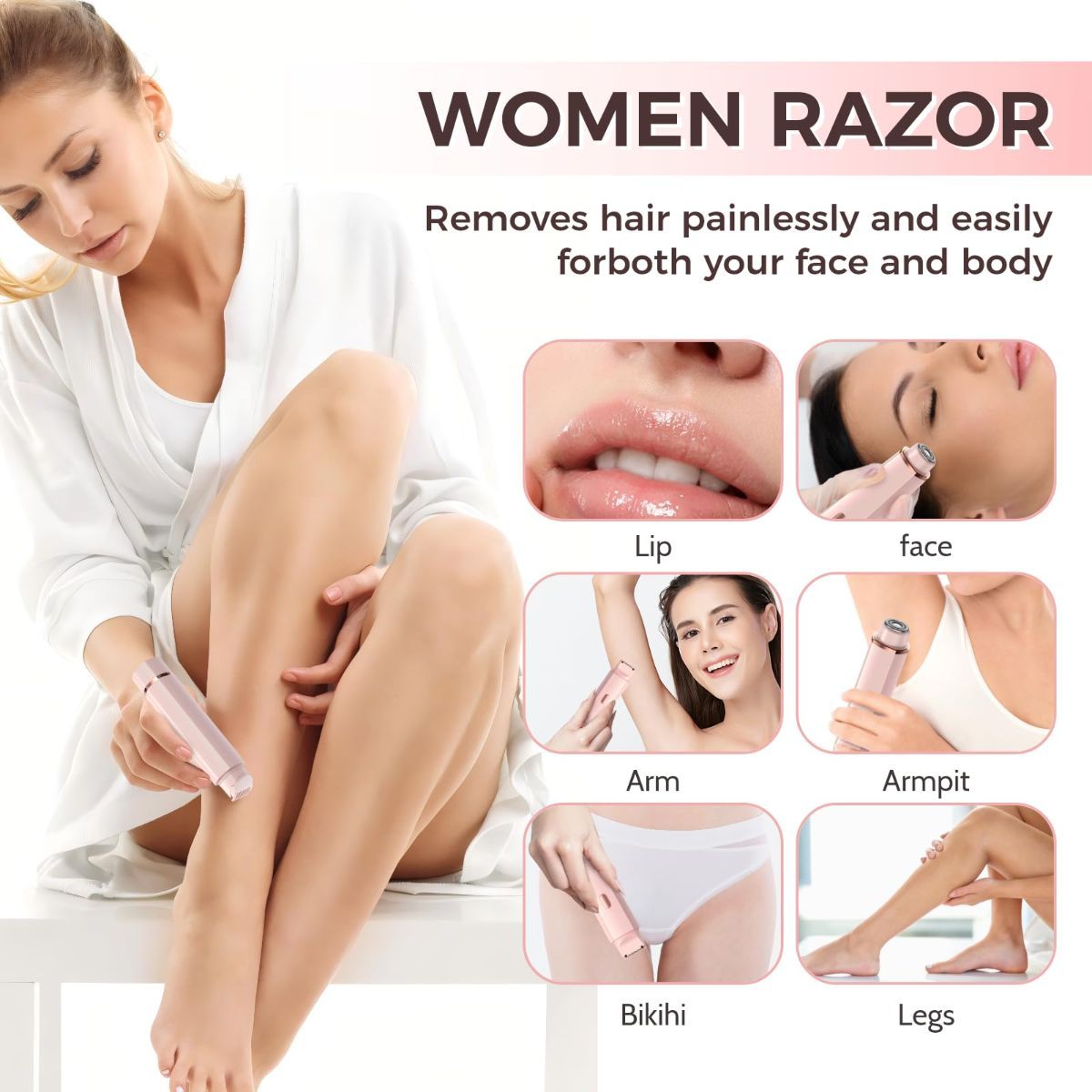 Bikini Trimmer for Women, 2 in 1 Electric Razors for Women, IPX7 Waterproof, USB Rechargeable Wet and Dry Shaver, Suitable for Hair Removal All Over The Body - Image 4