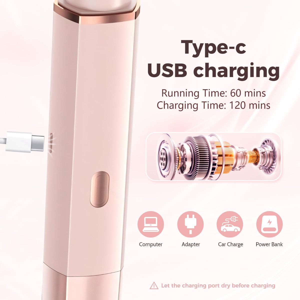 Bikini Trimmer for Women, 2 in 1 Electric Razors for Women, IPX7 Waterproof, USB Rechargeable Wet and Dry Shaver, Suitable for Hair Removal All Over The Body - Image 7