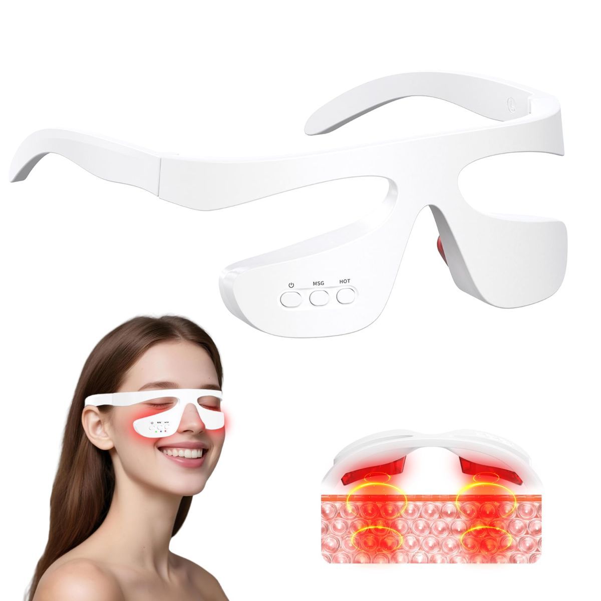 Under Eye Red Light Therapy Glasses, Eye Massager Devices for Relieve Eye Bag, Reducing Dark Circles and Puffiness, Smoothing Fine Lines with Microcurrent, Red-Light & Heat & Mood & Sleep Enhancement - Image 1