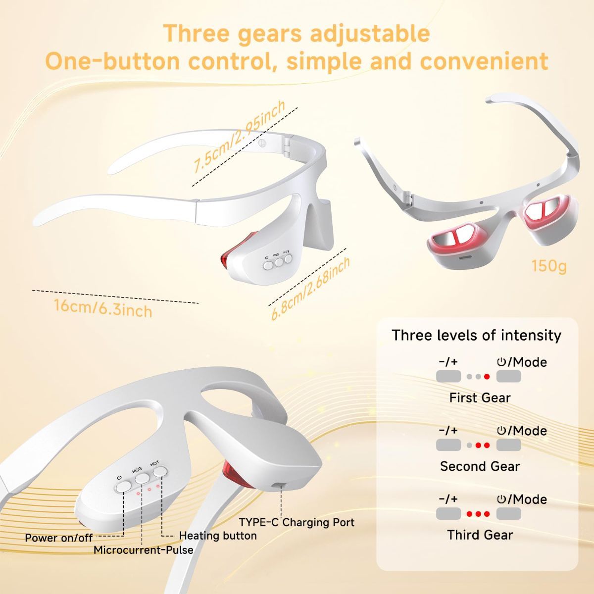 Under Eye Red Light Therapy Glasses, Eye Massager Devices for Relieve Eye Bag, Reducing Dark Circles and Puffiness, Smoothing Fine Lines with Microcurrent, Red-Light & Heat & Mood & Sleep Enhancement - Image 2
