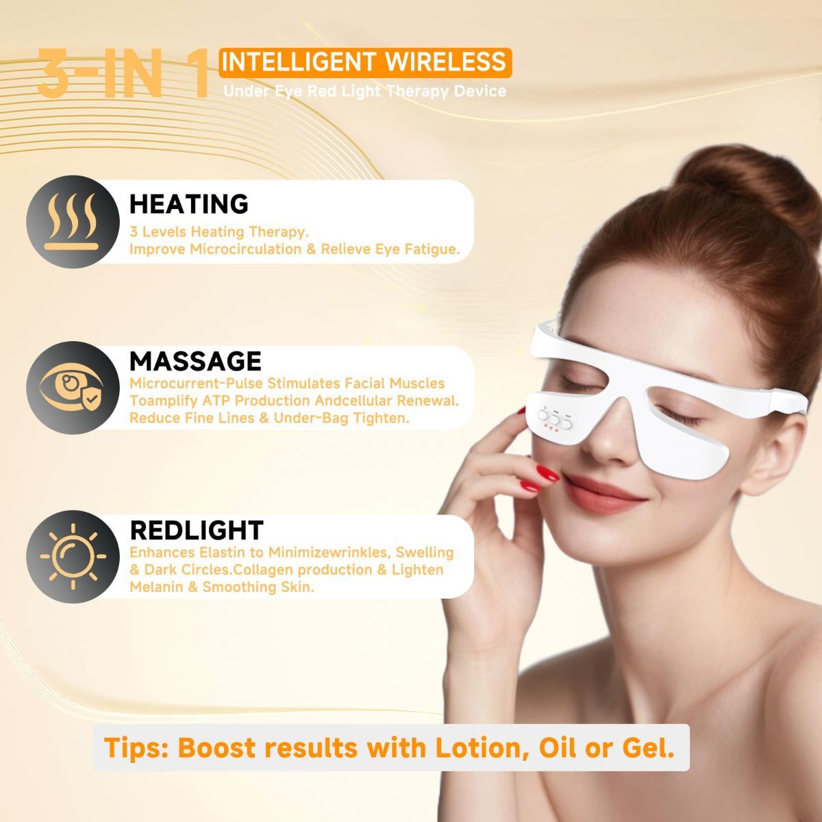 Under Eye Red Light Therapy Glasses, Eye Massager Devices for Relieve Eye Bag, Reducing Dark Circles and Puffiness, Smoothing Fine Lines with Microcurrent, Red-Light & Heat & Mood & Sleep Enhancement - Image 3
