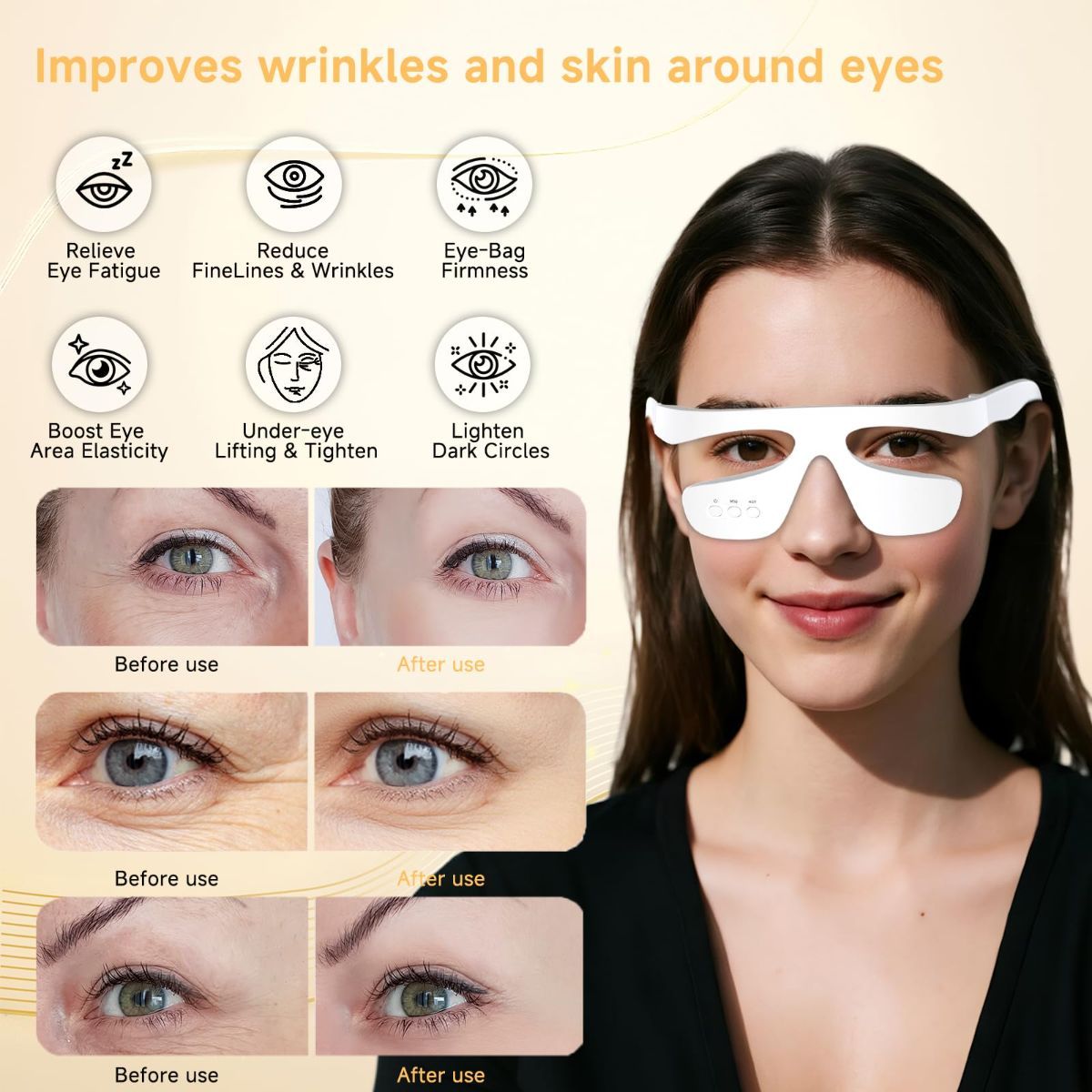 Under Eye Red Light Therapy Glasses, Eye Massager Devices for Relieve Eye Bag, Reducing Dark Circles and Puffiness, Smoothing Fine Lines with Microcurrent, Red-Light & Heat & Mood & Sleep Enhancement - Image 6