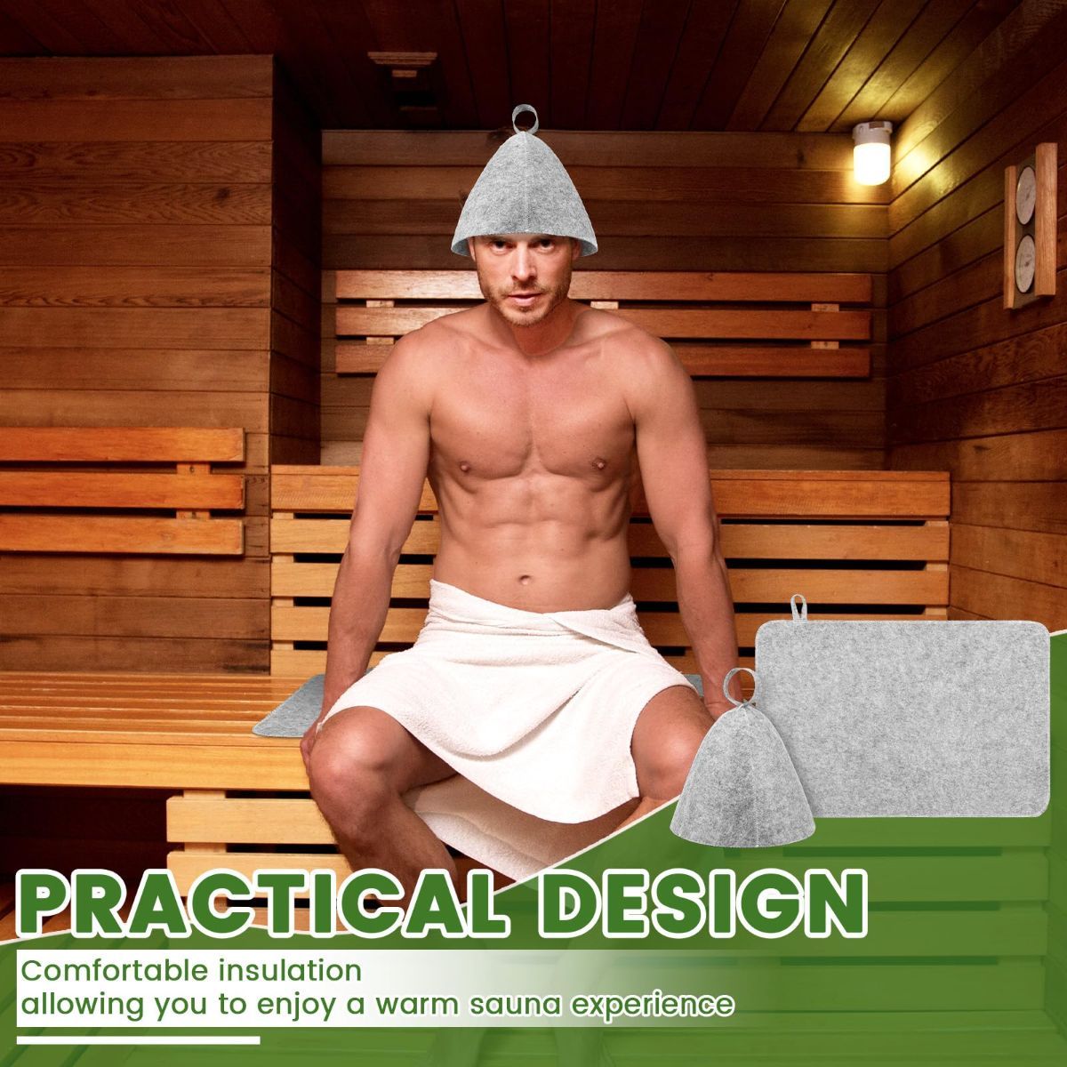 6Pcs Sauna Hats & 6Pcs Sauna Mats, Felt Sauna Hat, Bath Hair Caps with Loops, Heat Insulation Sauna Mat, Head Protection Shower Hat, Safe Sauna Mat Set, Sauna Accessories for Home - Image 4