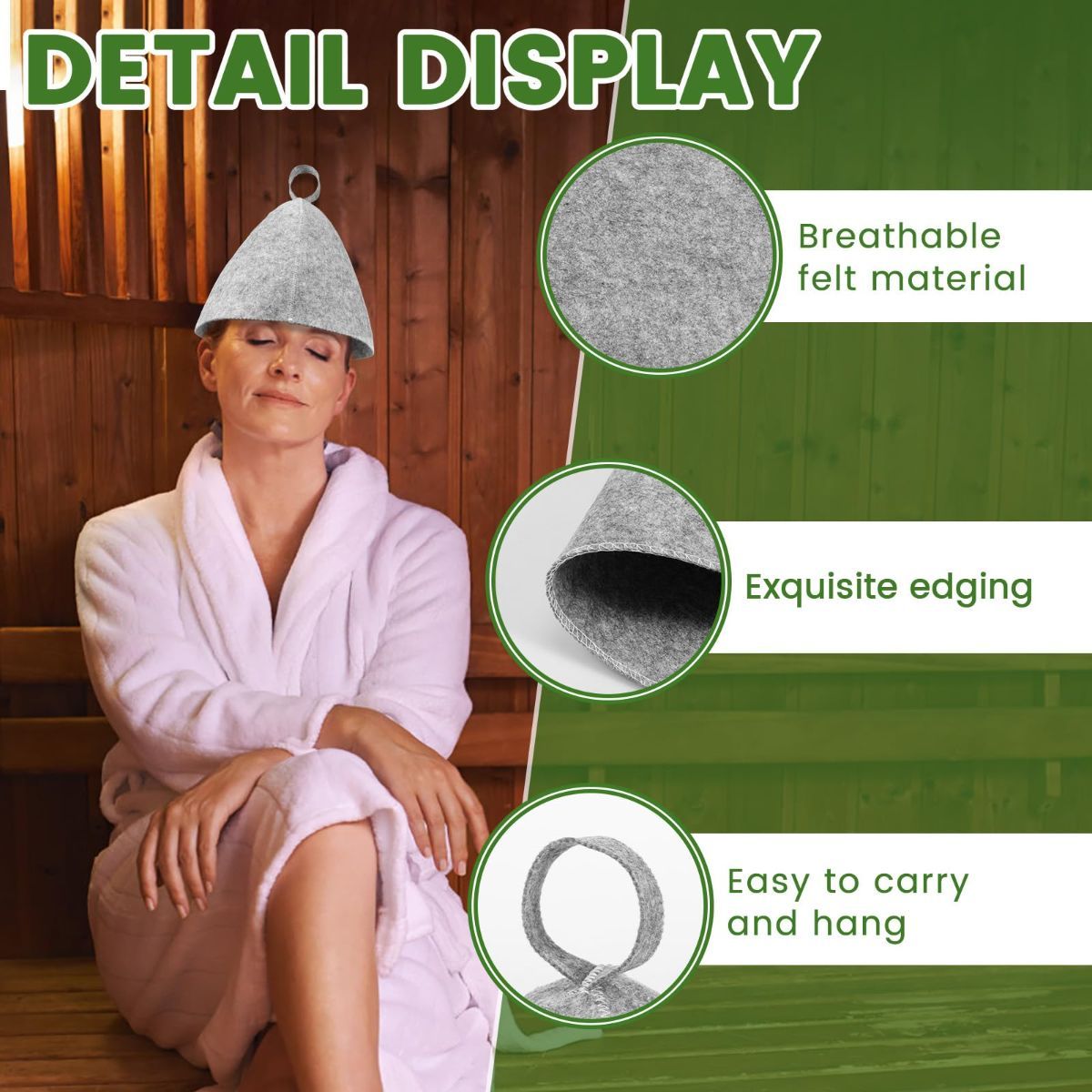 6Pcs Sauna Hats & 6Pcs Sauna Mats, Felt Sauna Hat, Bath Hair Caps with Loops, Heat Insulation Sauna Mat, Head Protection Shower Hat, Safe Sauna Mat Set, Sauna Accessories for Home - Image 5