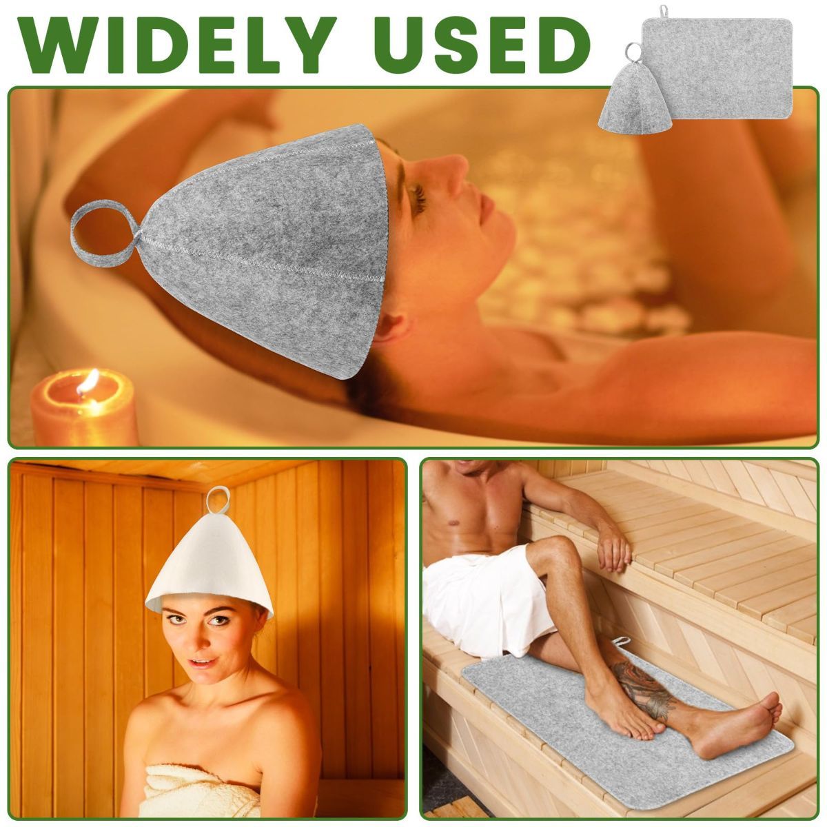 6Pcs Sauna Hats & 6Pcs Sauna Mats, Felt Sauna Hat, Bath Hair Caps with Loops, Heat Insulation Sauna Mat, Head Protection Shower Hat, Safe Sauna Mat Set, Sauna Accessories for Home - Image 6